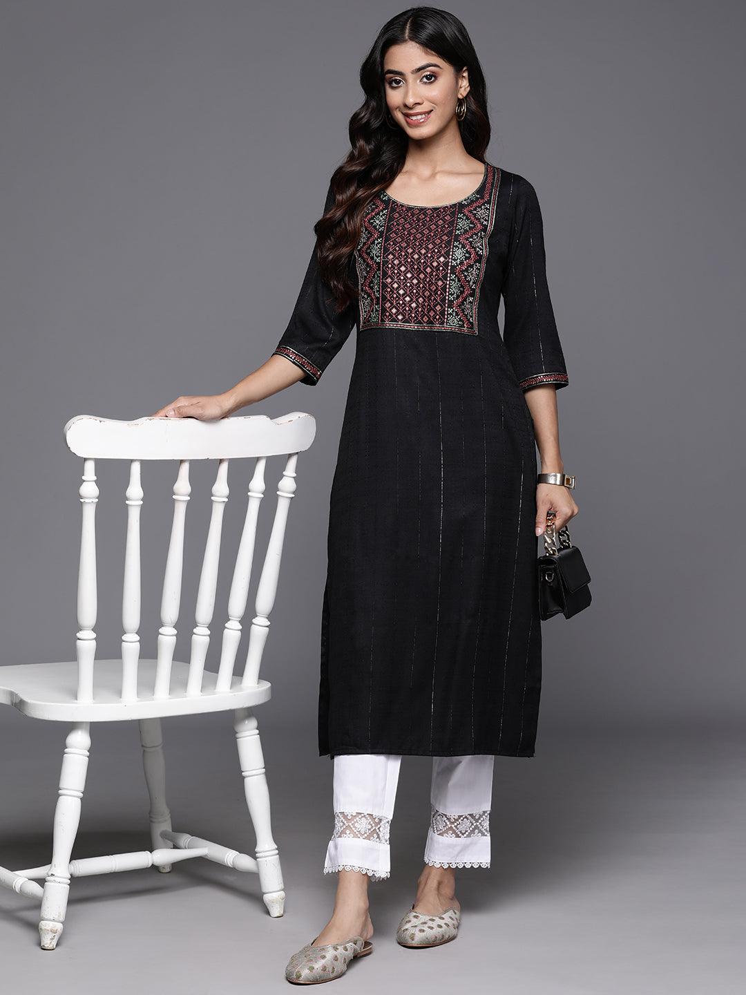 Black Yoke Design Rayon Straight Kurta - Jashvi