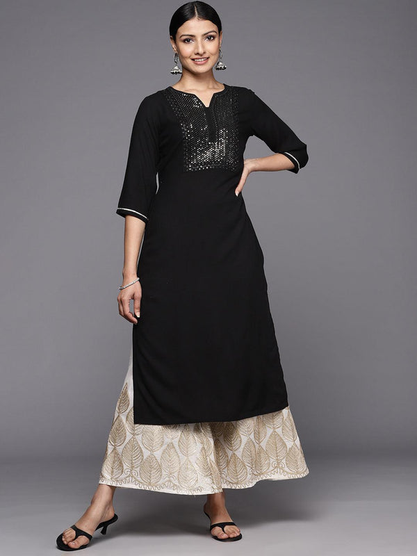 Black Yoke Design Rayon Straight Kurta - Jashvi