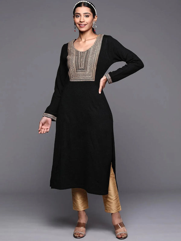 Black Yoke Design Wool Straight Kurta - Jashvi