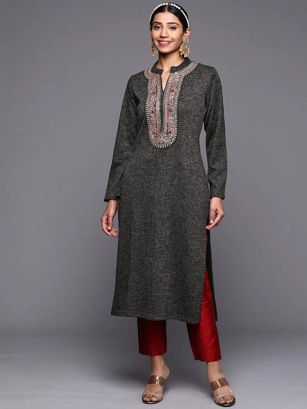 Black Yoke Design Wool Straight Kurta - Jashvi