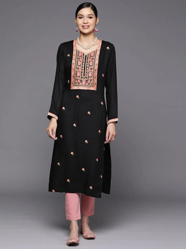 Black Yoke Design Wool Straight Kurta - Jashvi