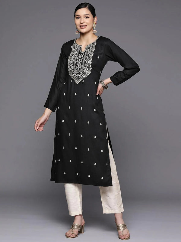 Black Yoke Design Wool Straight Kurta - Jashvi