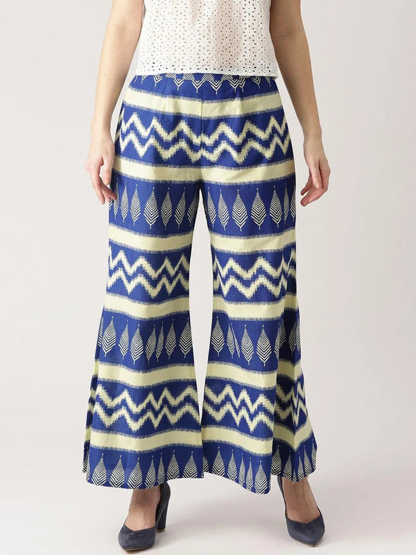 Blue Abstract Cotton Palazzos - Jashvi