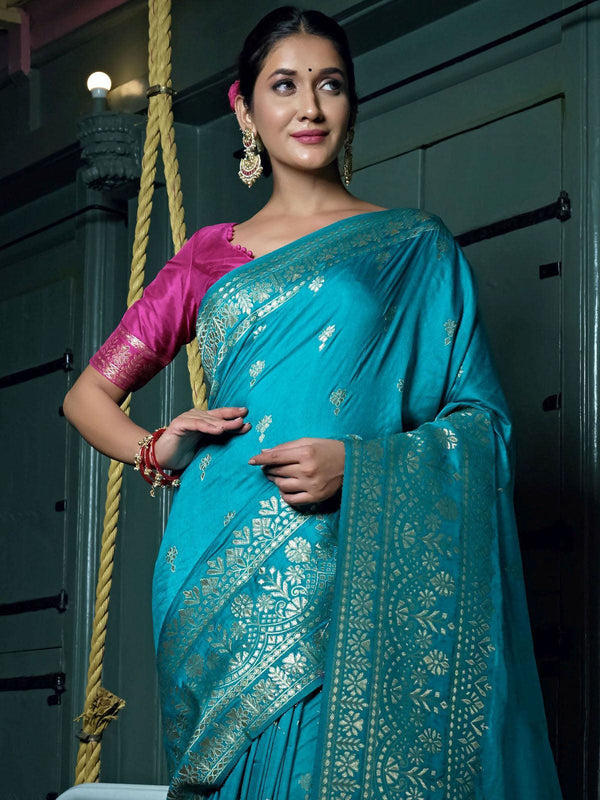 Women's Blue Color Art Silk Saree With Art Silk Blouse - Odette