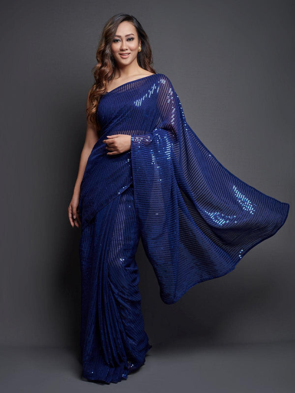 Women's Blue Color Georgette Saree - Odette