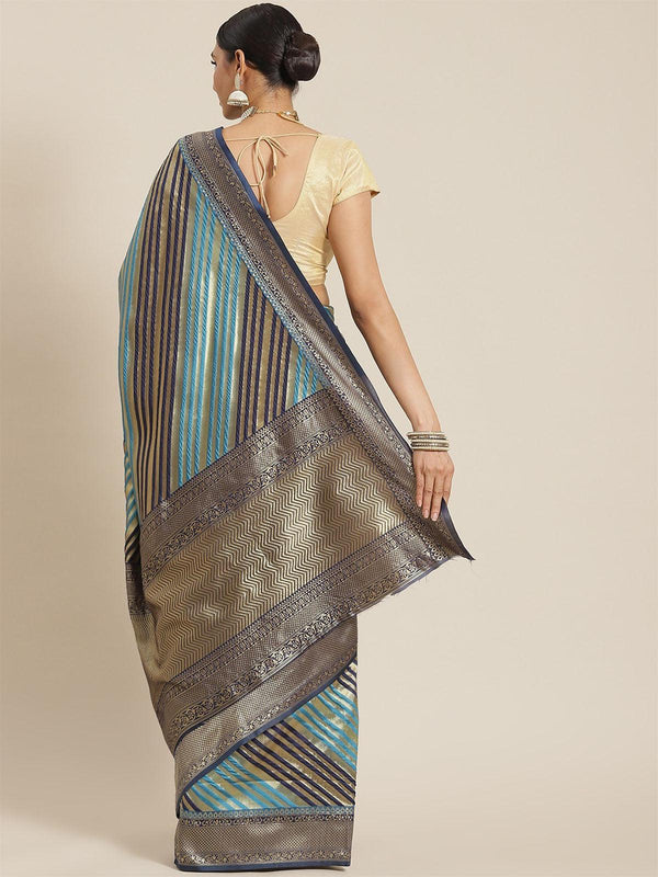 Women's Blue Elegant Silk Blend Woven Saree - Odette