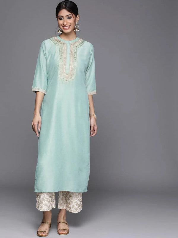 Blue Embroidered Chanderi Silk Kurta - Jashvi