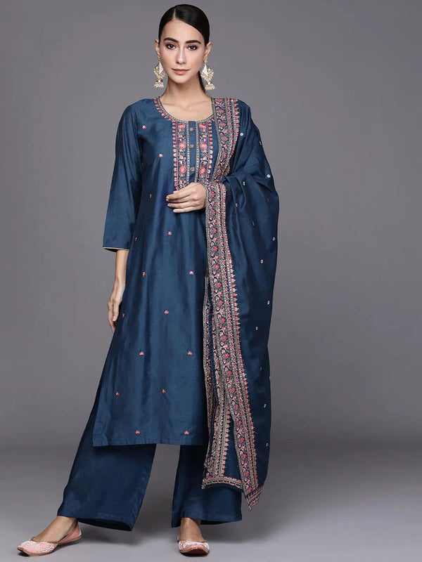 Blue Embroidered Chanderi Silk Suit Set - Jashvi