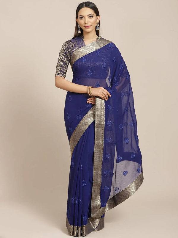 Blue Embroidered Chiffon Saree - Jashvi