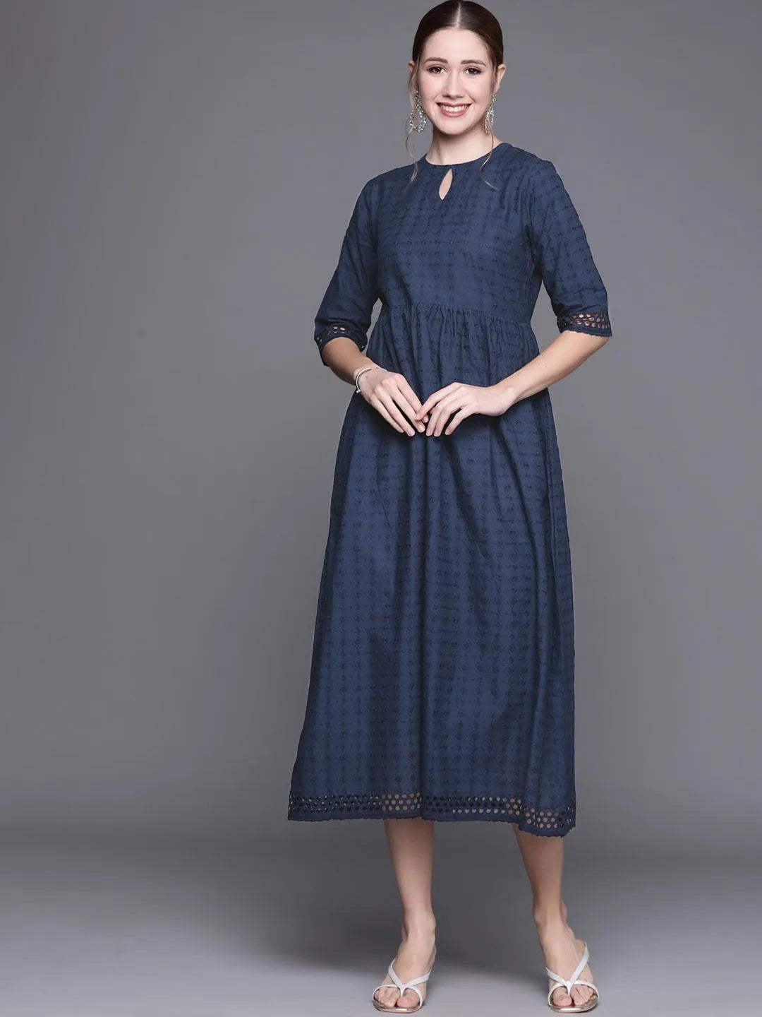 Blue Embroidered Cotton Dress - Jashvi