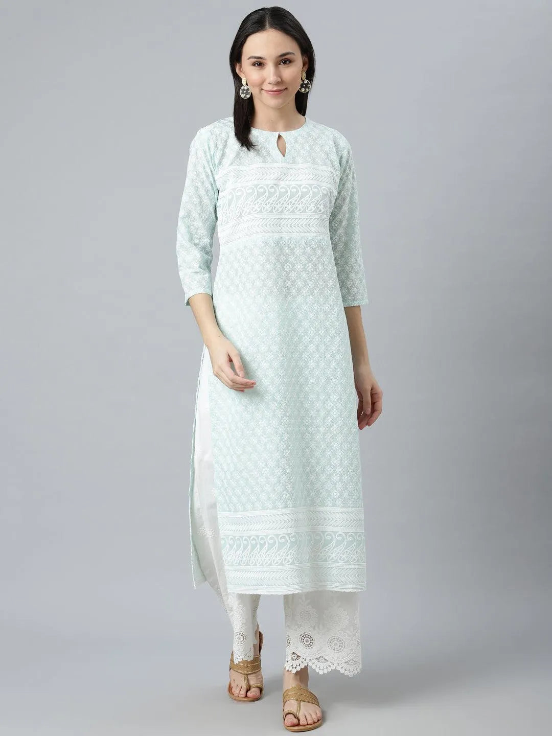 Blue Embroidered Cotton Kurta - Jashvi