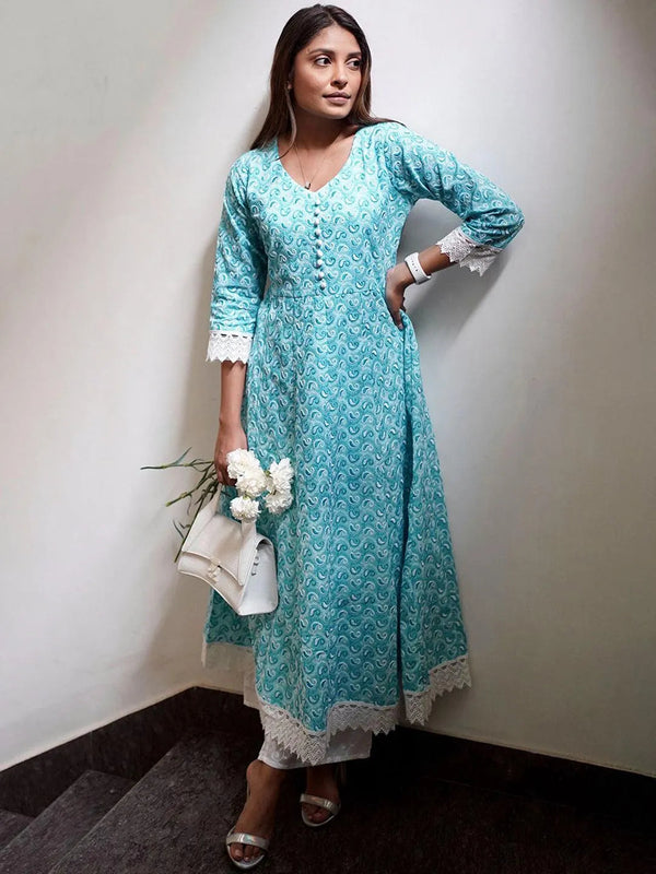 Blue Embroidered Cotton Kurta - Jashvi