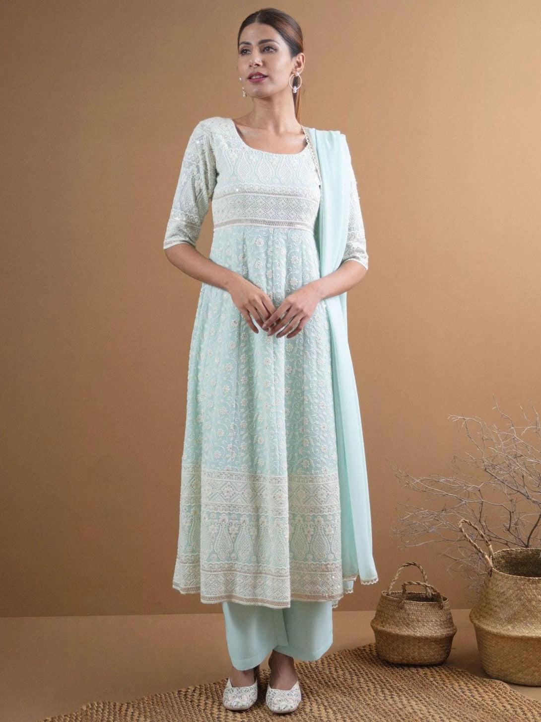 REYNA Blue Embroidered Georgette Suit Set - Jashvi