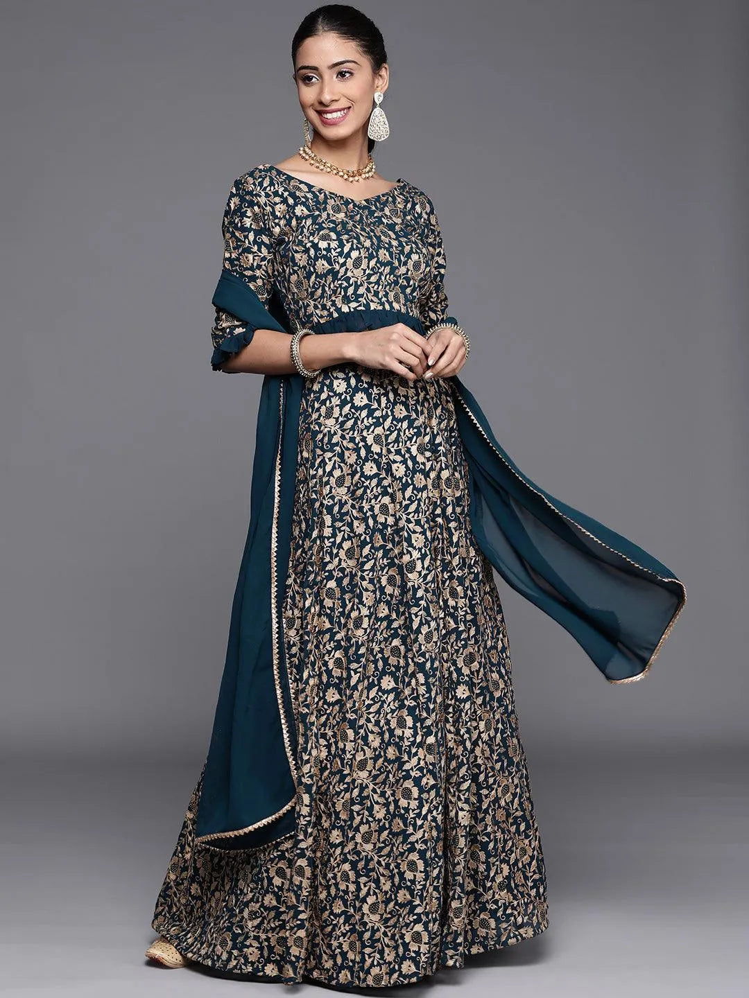 Blue Embroidered Georgette Lehenga Set - Jashvi