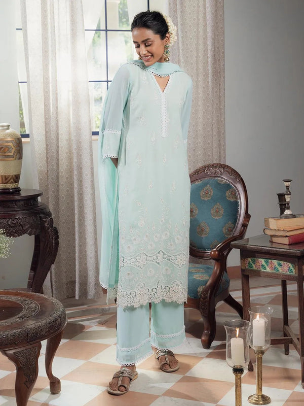 Blue Embroidered Georgette Suit Set - Jashvi