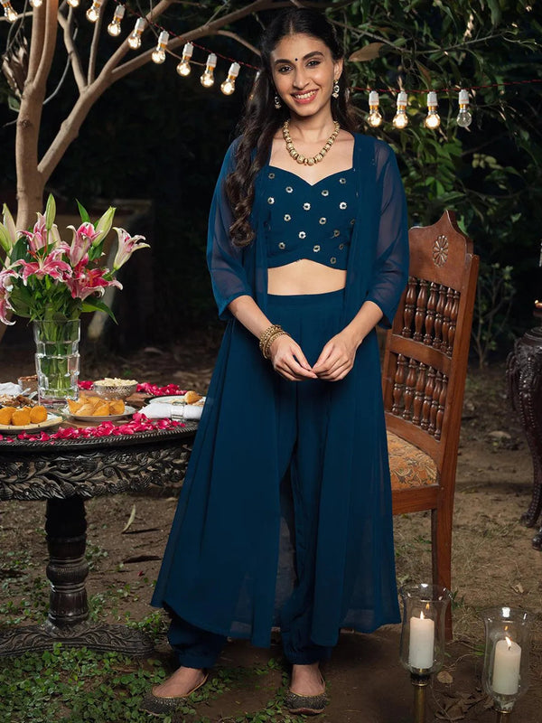 Blue Embroidered Georgette Clothing Set - Jashvi