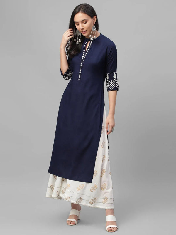 Blue Embroidered Rayon Kurta - Jashvi