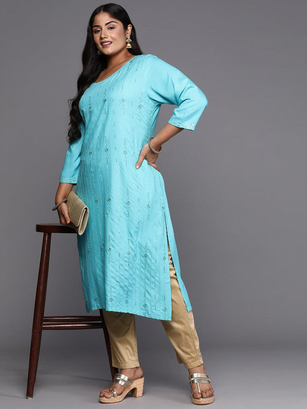 Blue Embroidered Rayon Straight Kurta - Jashvi