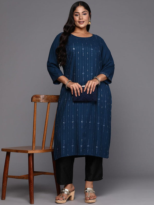 Blue Embroidered Rayon Straight Kurta - Jashvi