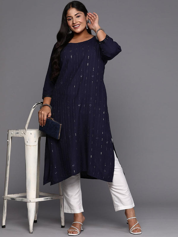 Blue Embroidered Rayon Straight Kurta - Jashvi