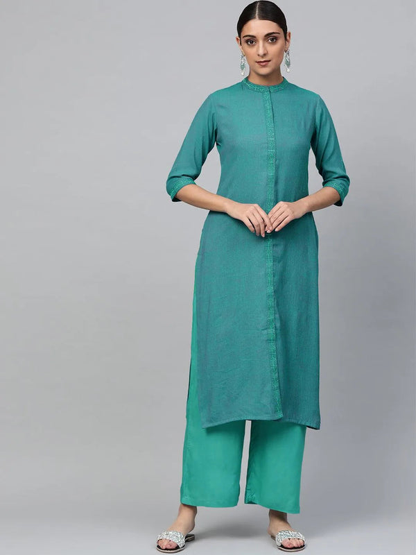 Blue Embroidered Rayon Kurta Set - Jashvi