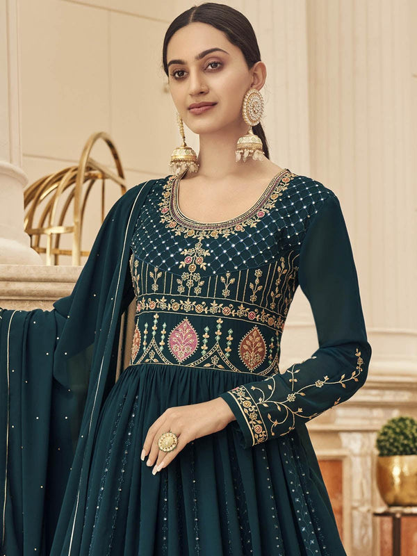 Women's Blue Floor Length Anarkali Kurta - Odette