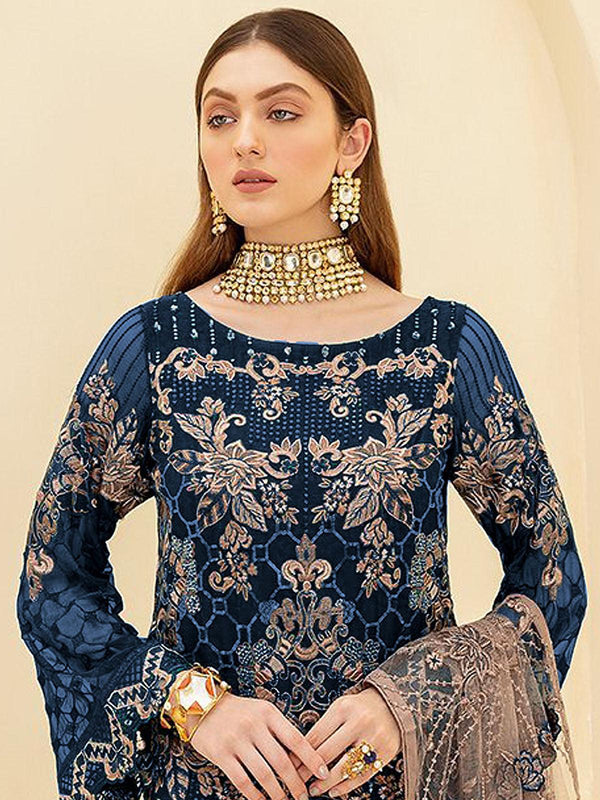 Women's Blue Heavy Embroidered Salwas Suit Set - Odette