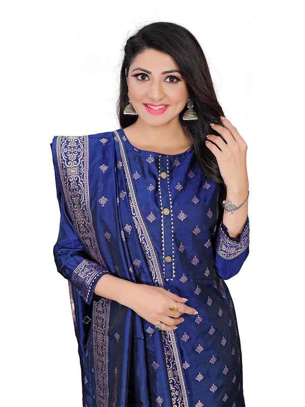 Women's Blue Heavy Jacquard Kurta Sets  - Odette