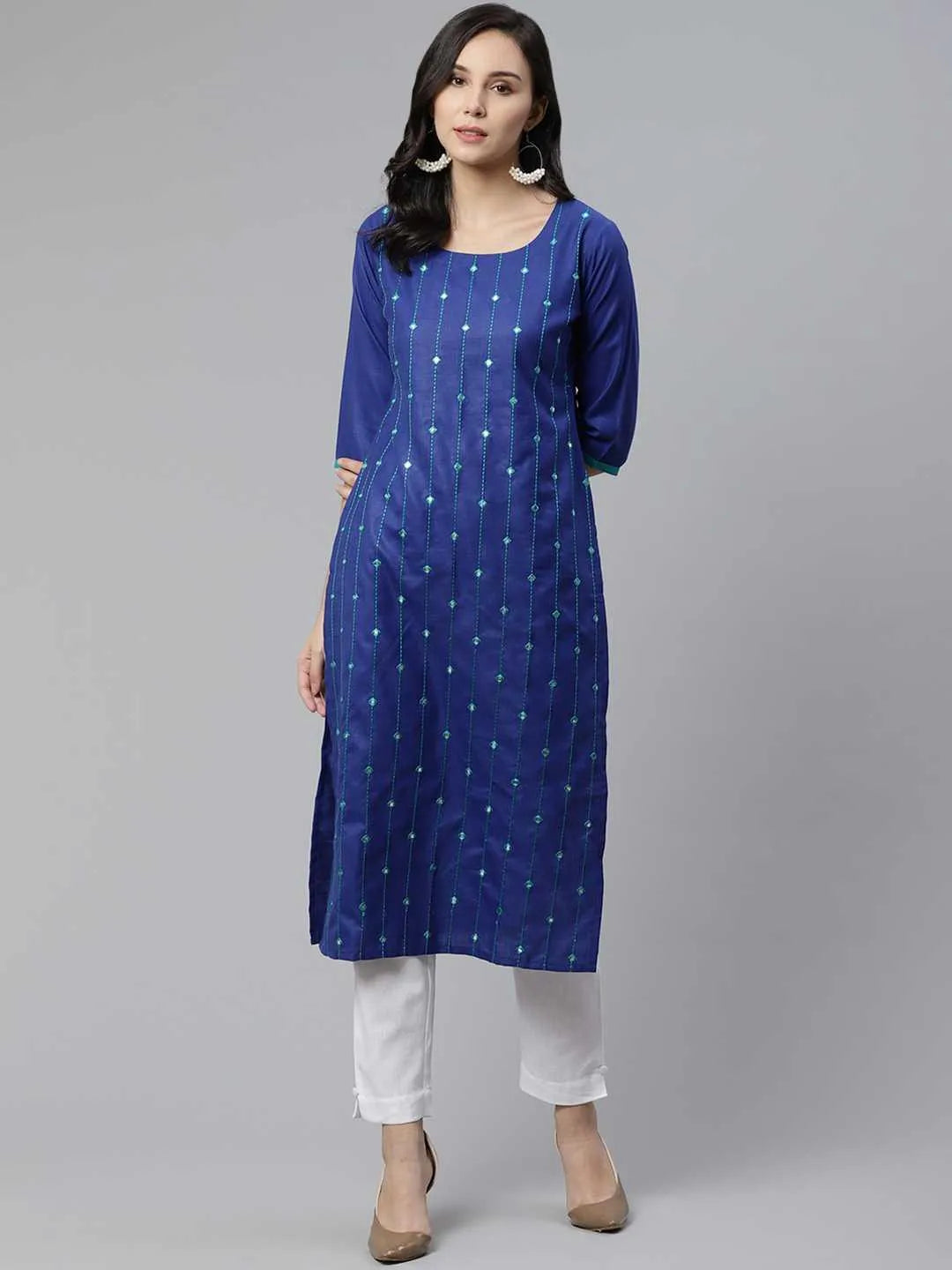 Blue Mirror Work Cotton Kurta - Jashvi