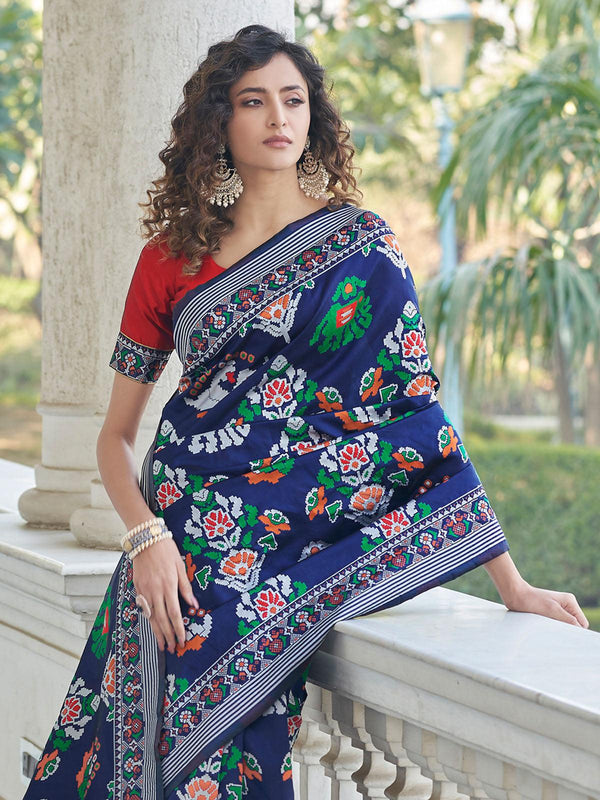 Women's Blue Patola Silk Heavy Wevon Patola Designer Saree - Odette