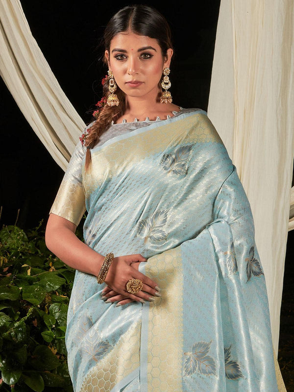 Women's Blue Premium Linen Silk Leheriya Saree - Odette