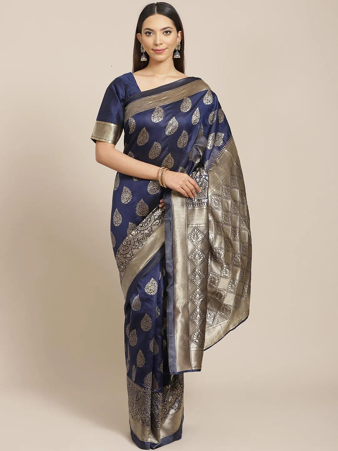 Blue Printed Brocade Saree - Jashvi