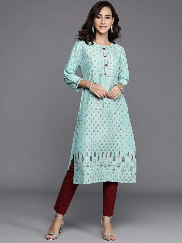 Blue Printed Chanderi Silk Kurta - Jashvi