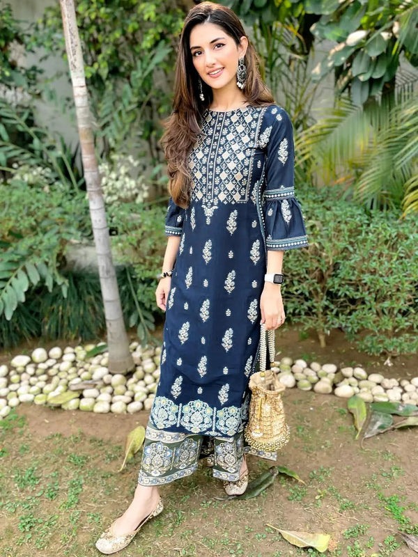 Blue Printed Chanderi Silk Kurta - Jashvi