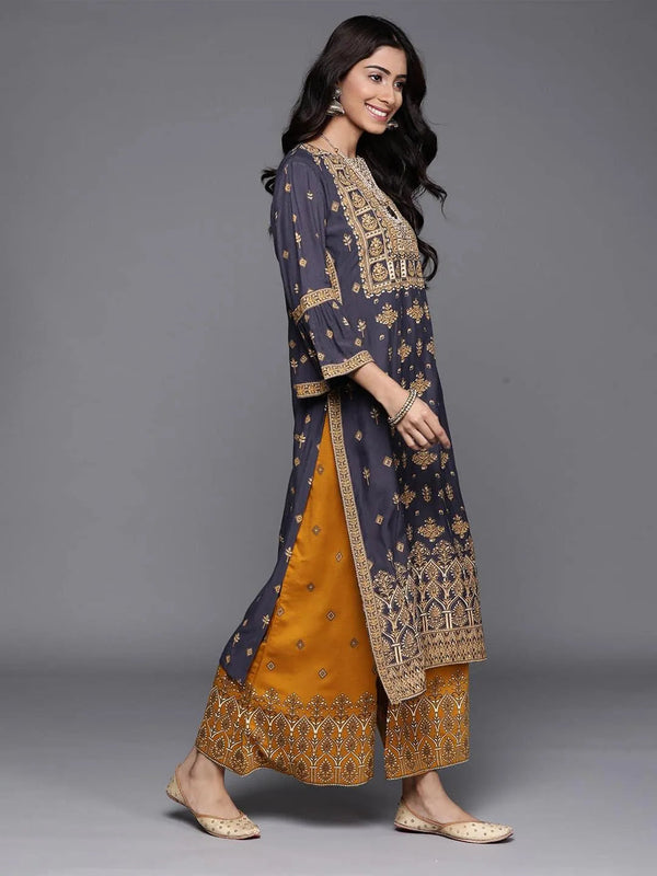 Blue Printed Chanderi Silk Kurta - Jashvi