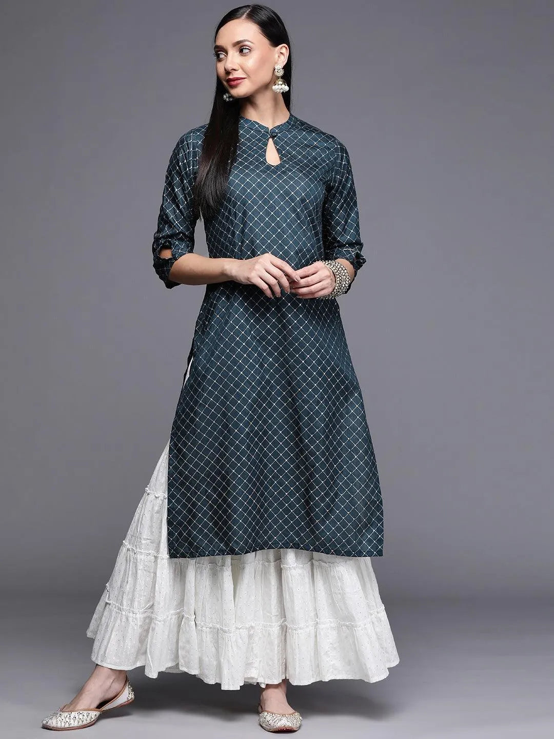 Blue Printed Chanderi Silk Kurta - Jashvi