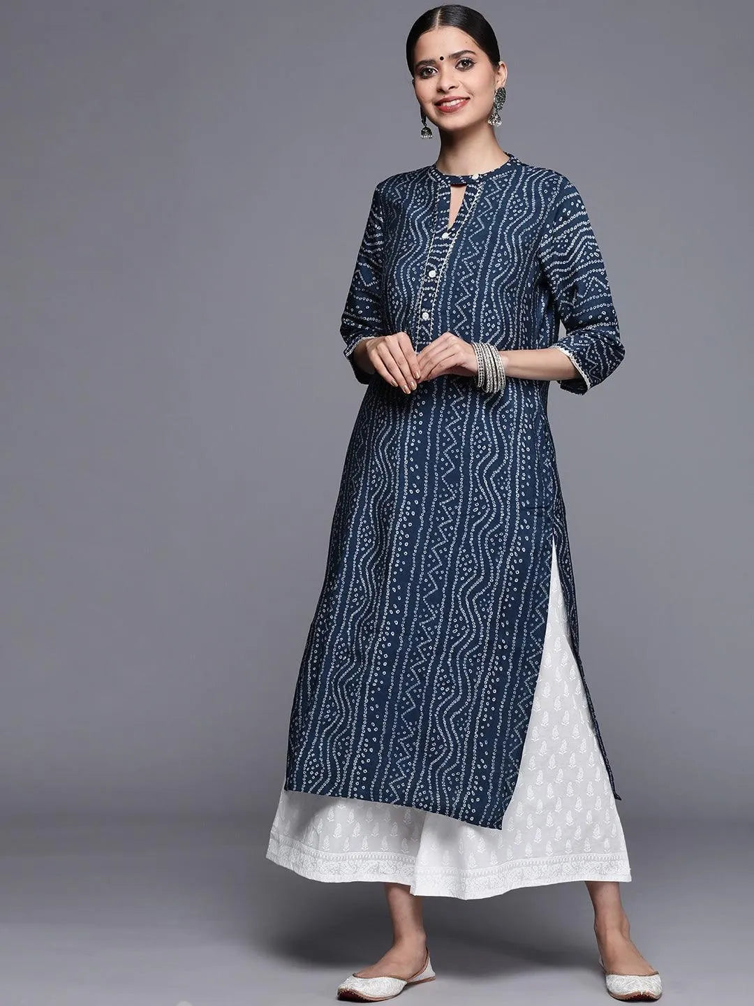 Blue Printed Chanderi Silk Kurta - Jashvi