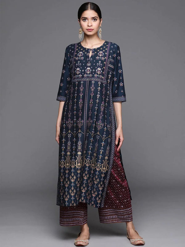 Blue Printed Chanderi Silk Kurta - Jashvi