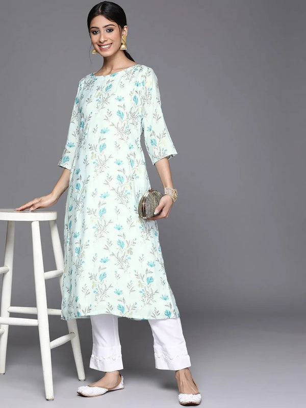 Blue Printed Chanderi Silk Kurta - Jashvi