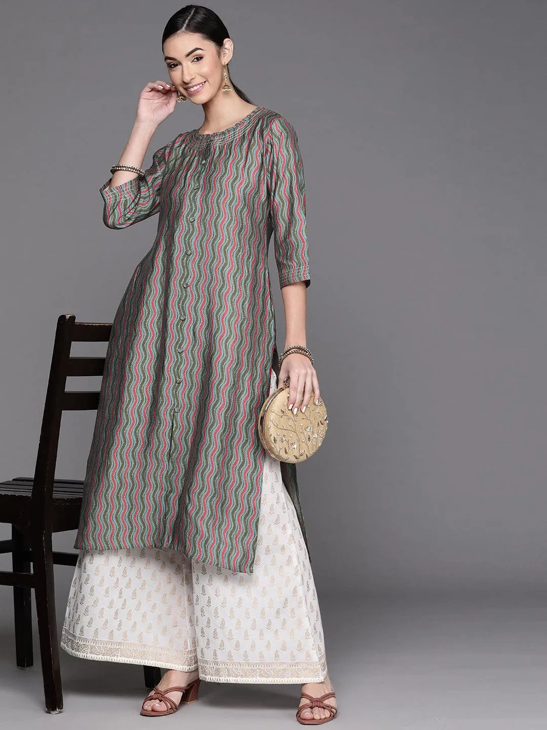 Blue Printed Chanderi Silk Kurta - Jashvi