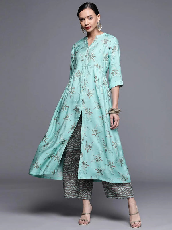 Blue Printed Chanderi Silk Kurta - Jashvi