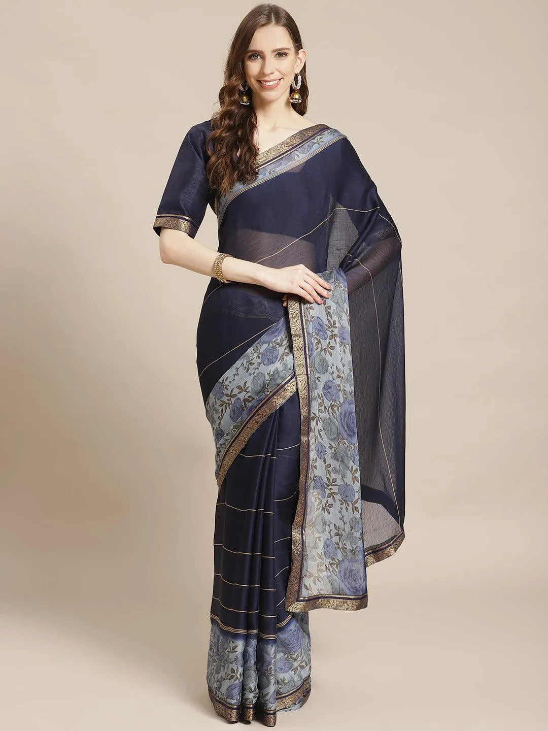 Blue Printed Chiffon Saree - Jashvi