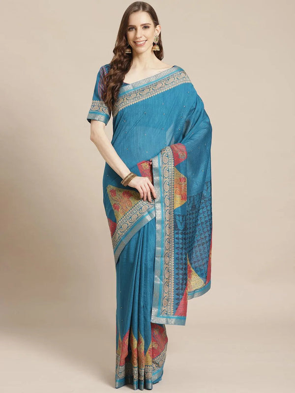 Blue Printed Chiffon Saree - Jashvi