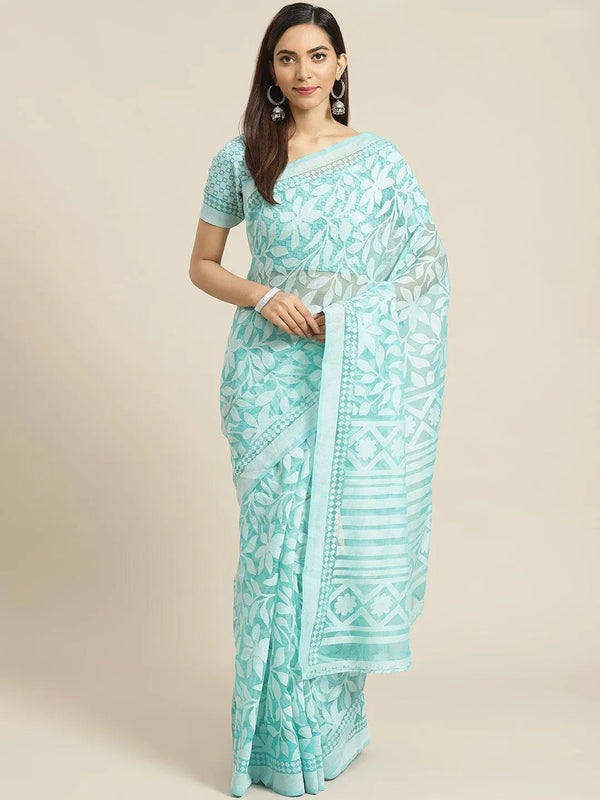 Blue Printed Chiffon Saree - Jashvi