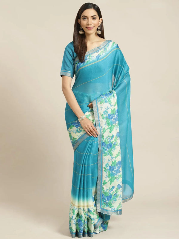 Blue Printed Chiffon Saree - Jashvi