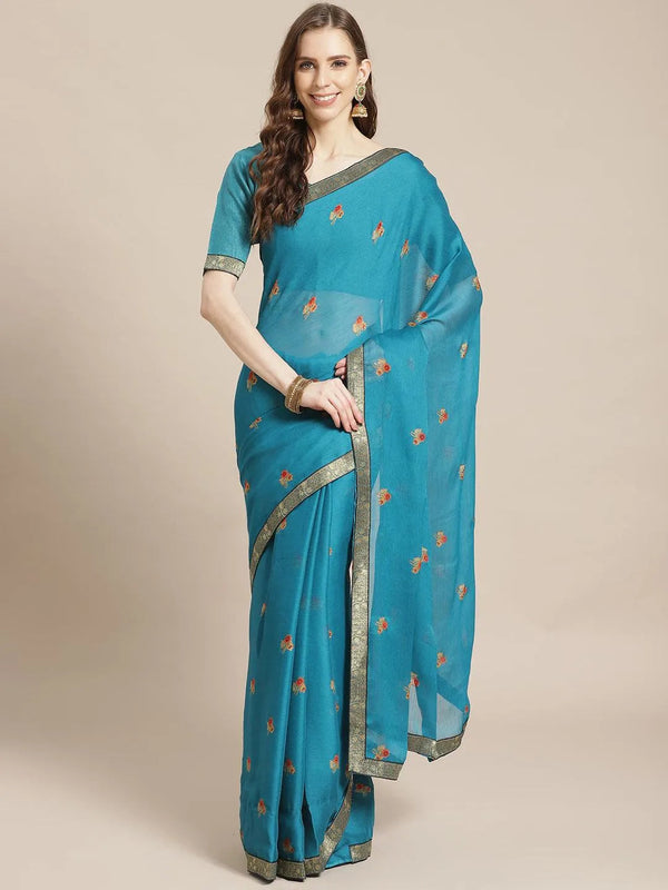 Blue Printed Chiffon Saree - Jashvi