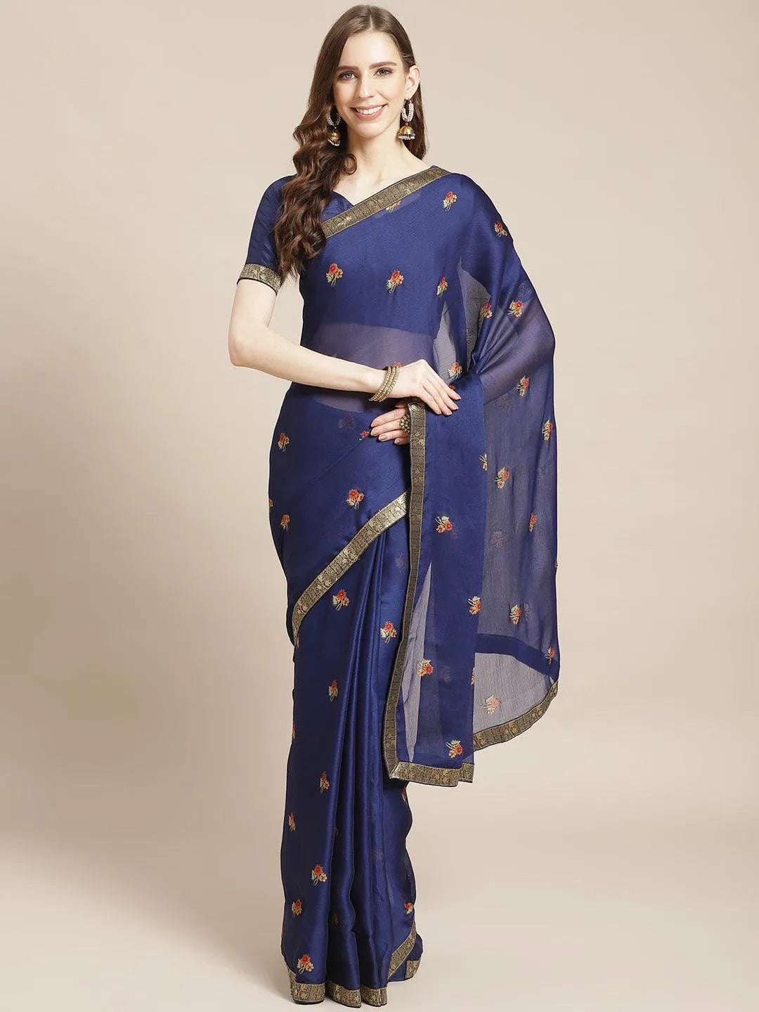 Blue Printed Chiffon Saree - Jashvi