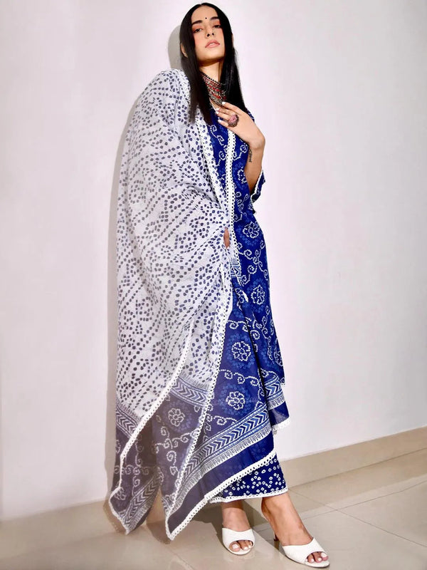 Blue Printed Cotton Suit Set - Jashvi