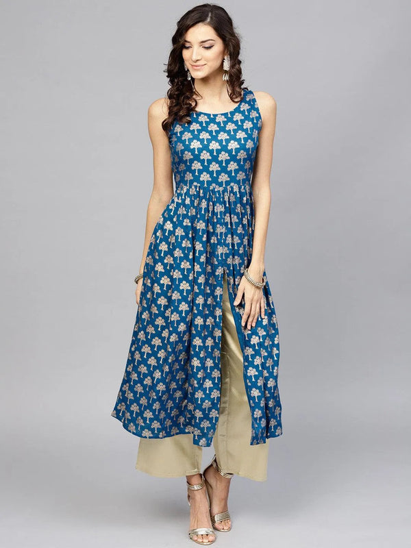 Blue Printed Cotton Kurta Set - Jashvi