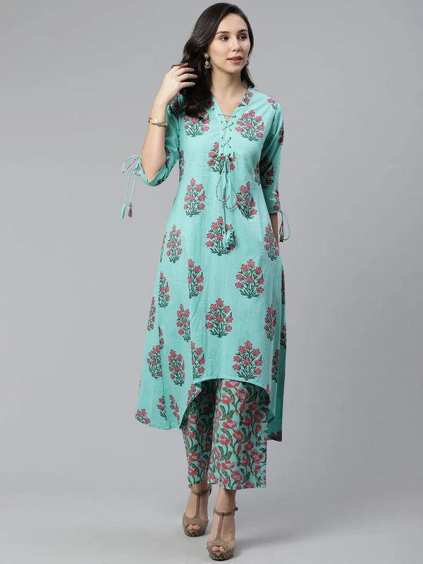 Blue Printed Cotton Kurta Set - Jashvi